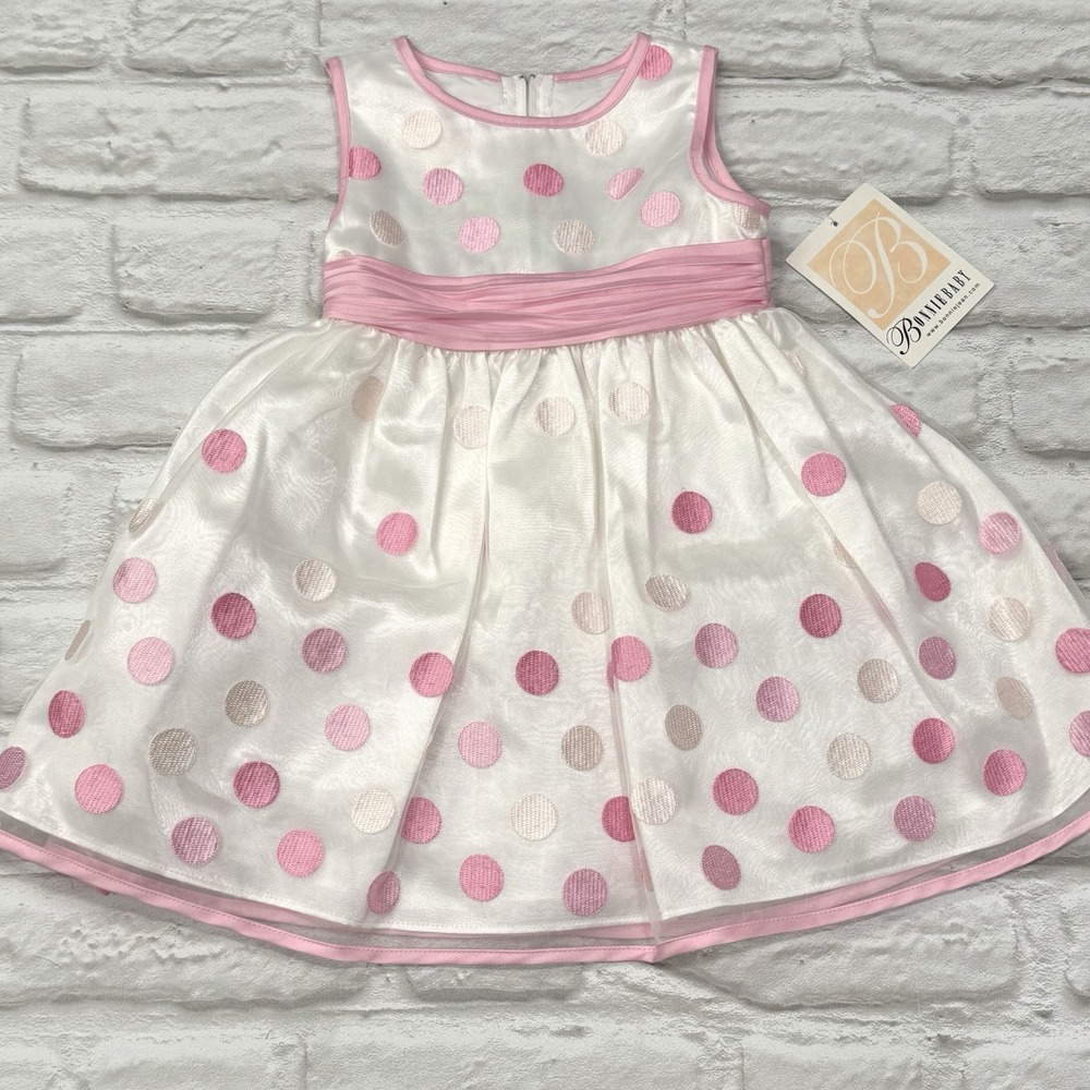 Bonnie Baby Easter Dress Party Rainbow Pink Polkadot Ribbon Pleated Tulle 18M
